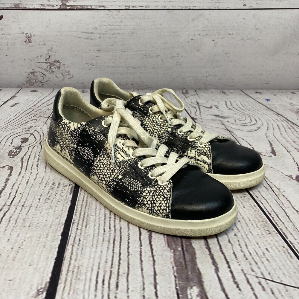 Tory Burch Sneakers Women Size 8.5 M Black Howell Court Printed Tumbled Leather